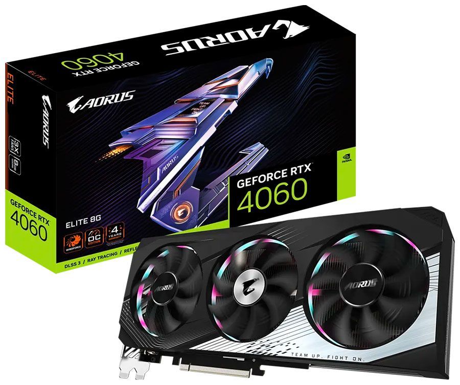 Gigabyte Видеокарта GeForce RTX 4060 GeForce RTX 4060 AORUS ELITE 8GB (GV-N4060AORUS E-8GD) 8 ГБ (GeForce RTX 4060 AORUS ELITE 8GB (GV-N4060AORUS E-8GD))