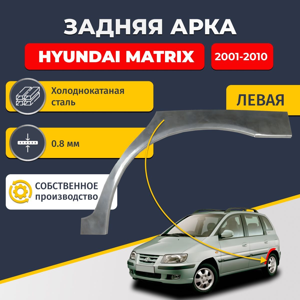 Левая задняя ремонтная арка для автомобиля Hyundai Matrix 2001-2010 минивэн 4 двери (Хендай Матрикс). Холоднокатаная сталь 0,8мм.