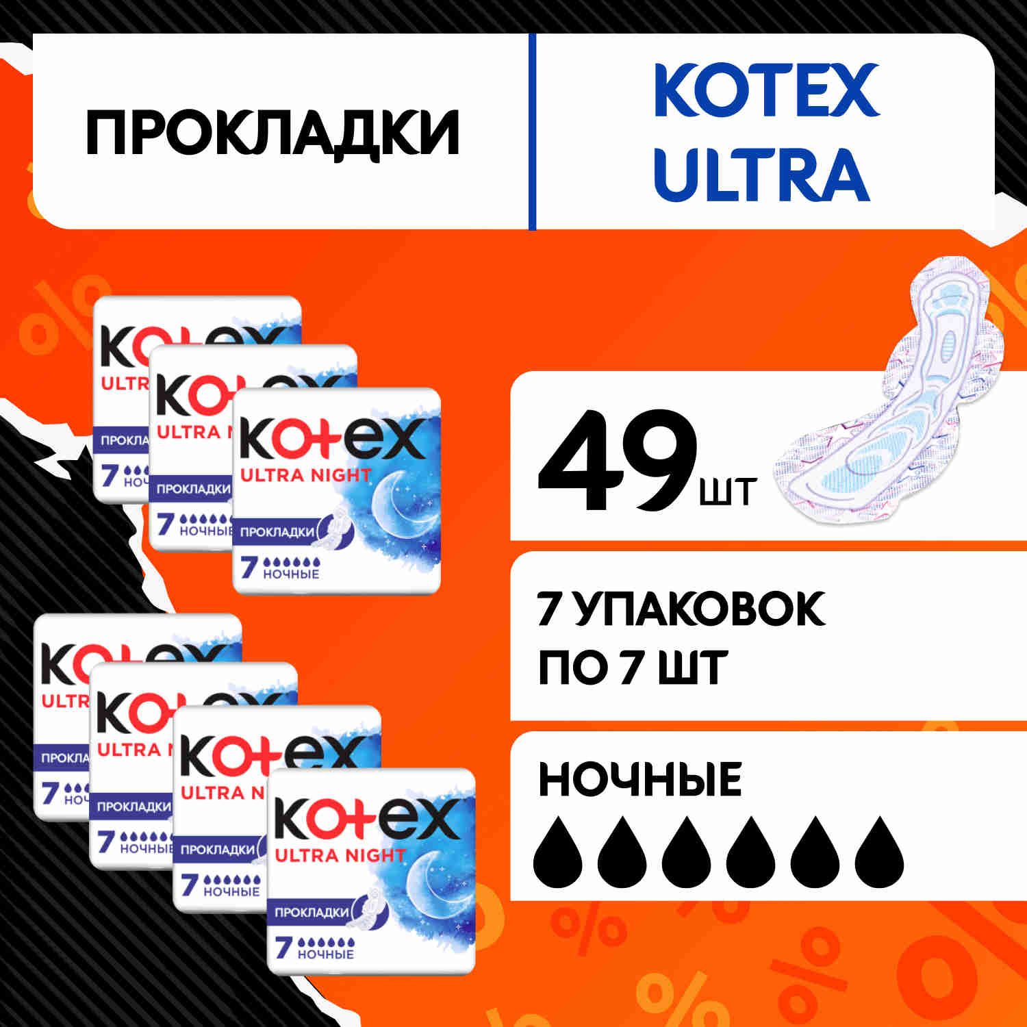 Прокладки женские ночные Kotex Ultra гигиенические, 49 шт