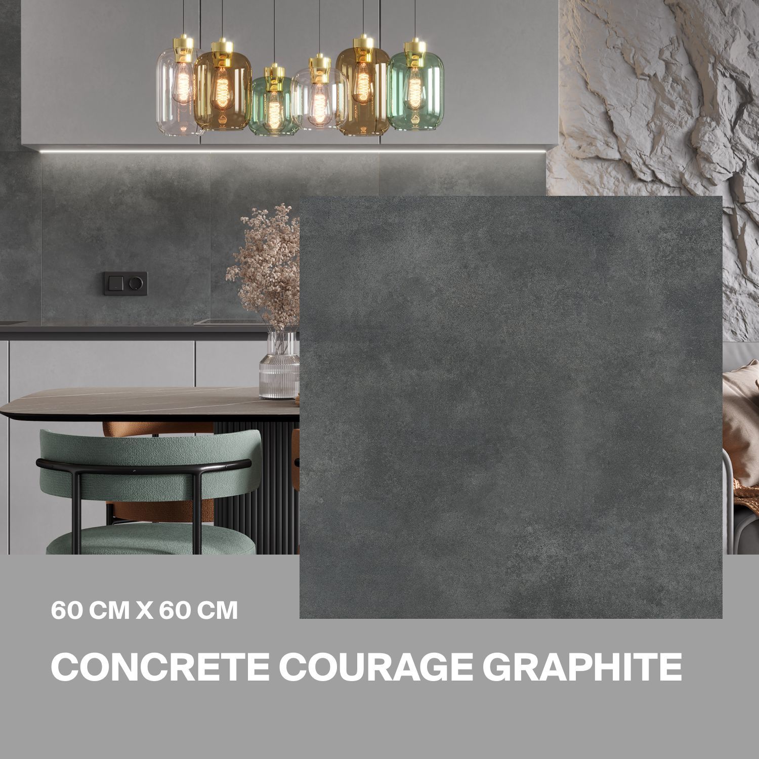 Керамогранит Ceradim Concrete Courage Graphite графитовый 60х60 Матовый в упаковке 1,44м2 (4 плиты)