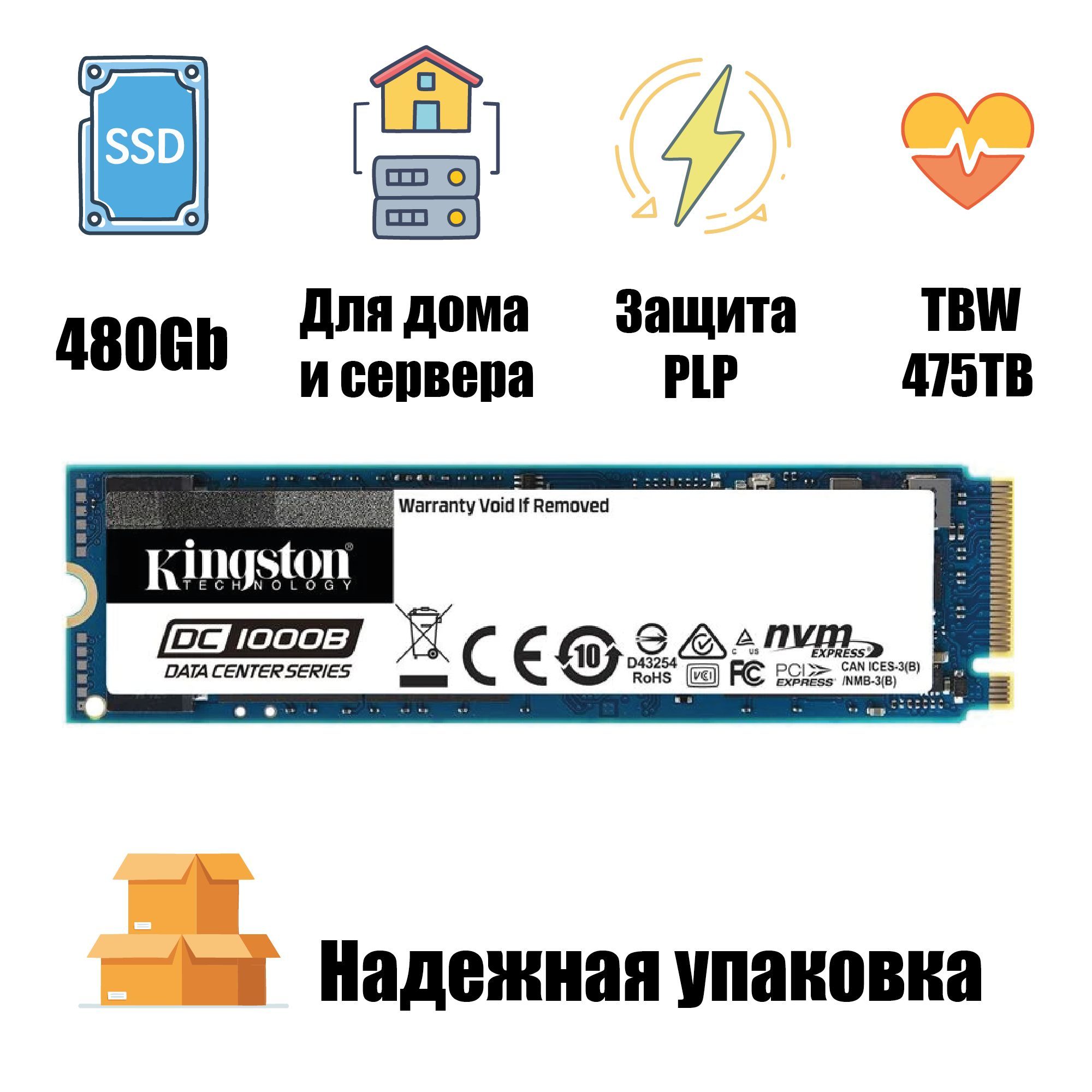 Kingston480ГБВнутреннийSSD-дискDC1000BM.2Домашний/серверный(SEDC1000BM8/480G)