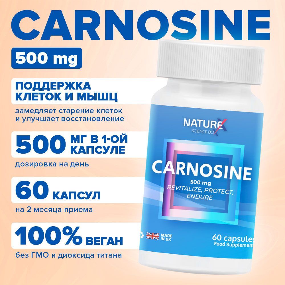 Carnosine Карнозин 500 mg 60 капсул "Revitalize, Protect, Endure" NatureX