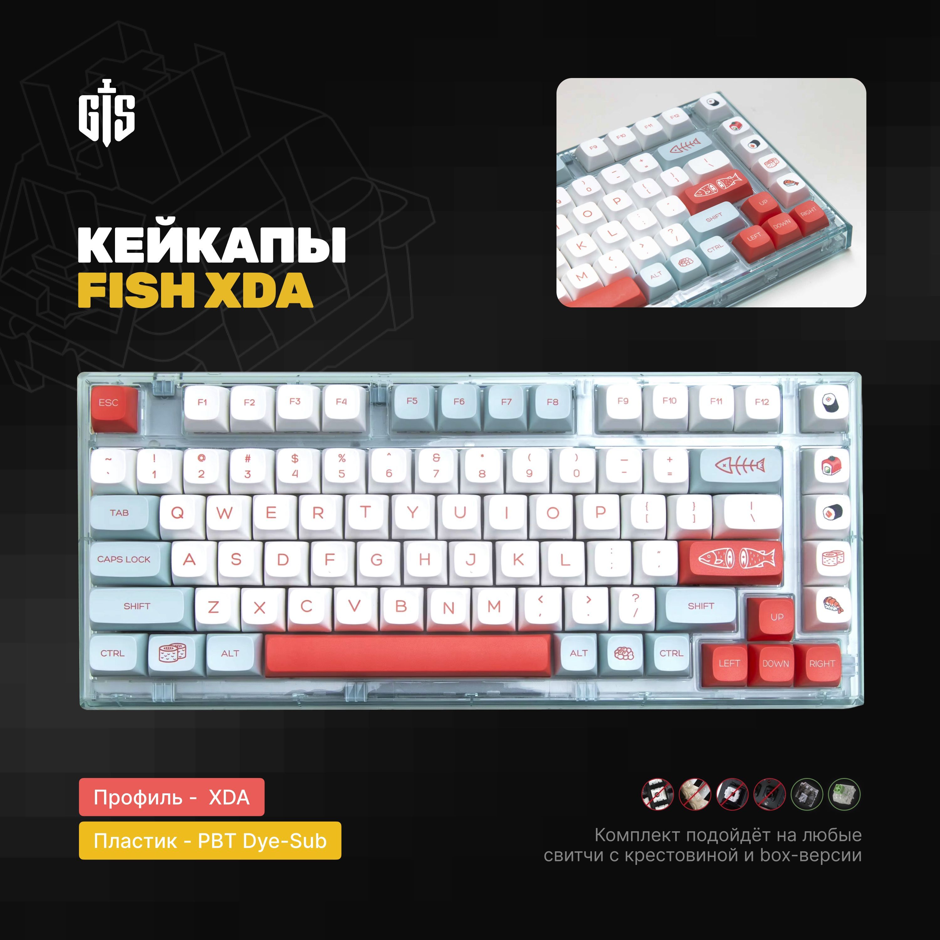 КейкапыFISHдлямеханическойклавиатуры,профильXDA,PBTпластик