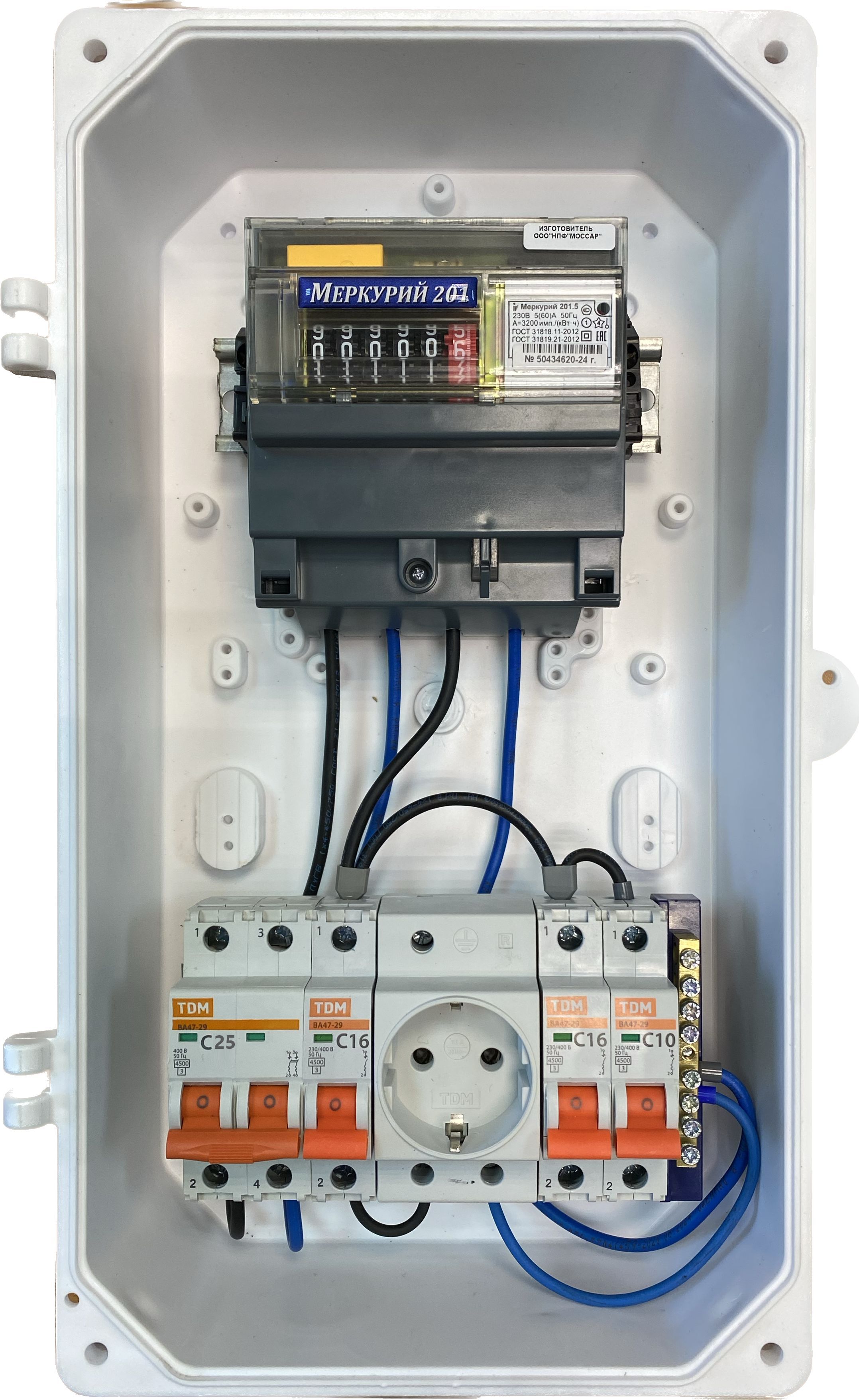 Комплект Дачный-1М-25: Щит учёта электроэнергии в сборе