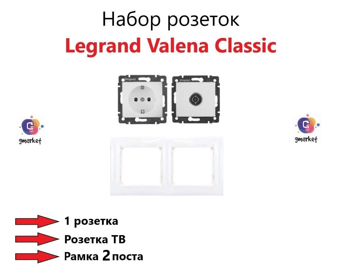 Комплект Legrand Valena (Classic) розетка: с/з - 1 шт. + ТВ розетка + рамка 2 поста, белый