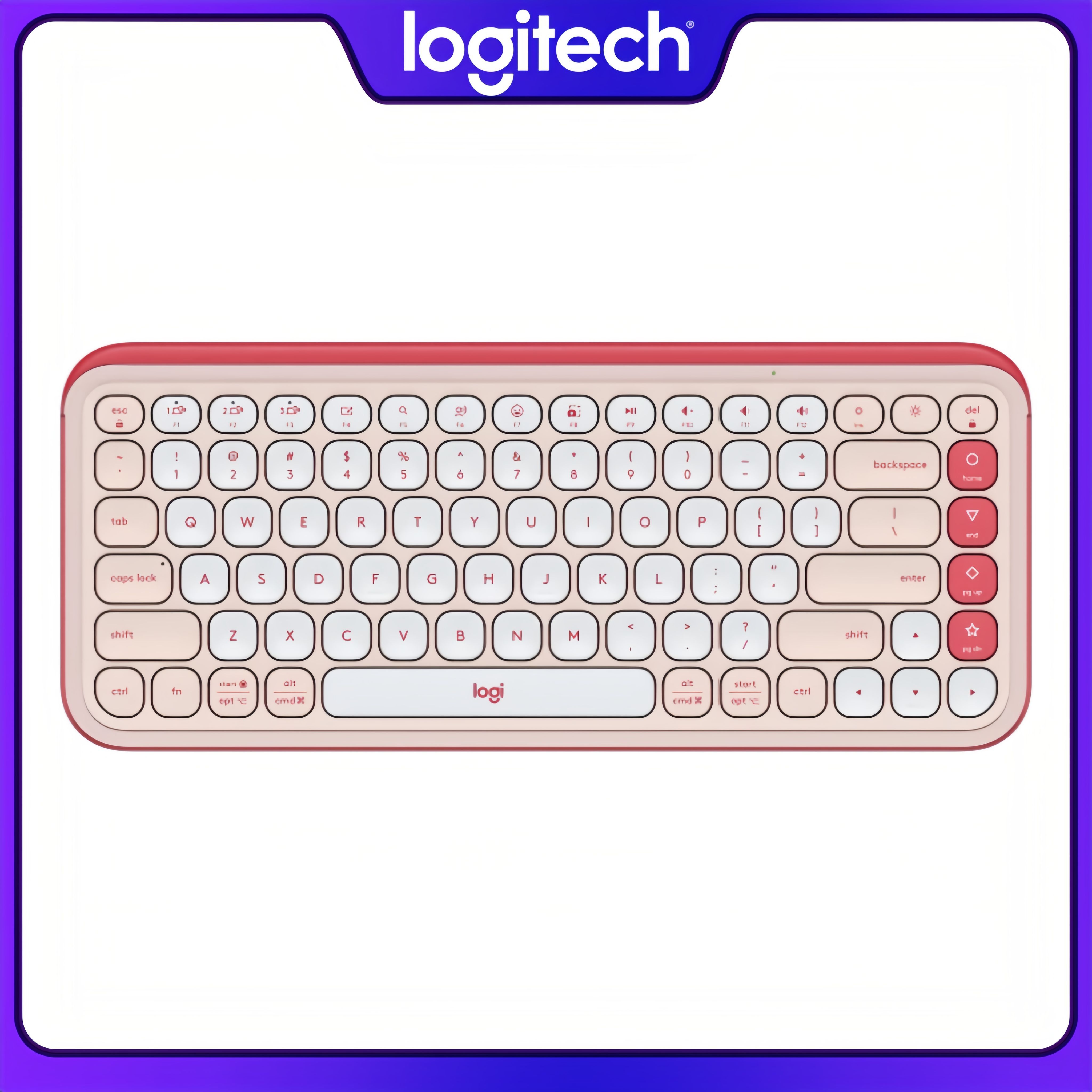 Logitech Клавиатура беспроводная Logitech POP Icon Keys, Английская раскладка, розовый, белый