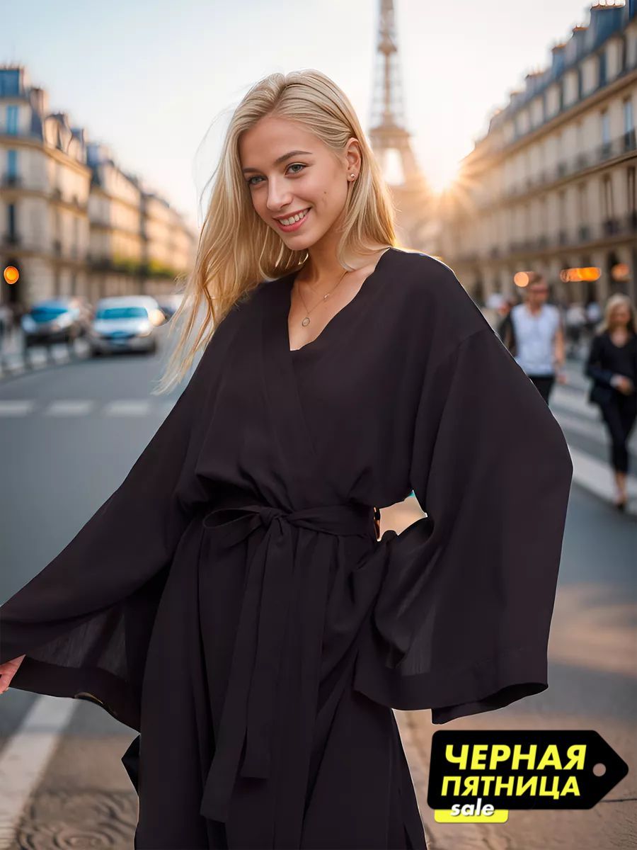 Платье пляжное simple chic Кимоно черное Плавание, Женский, На любой сезон, размер 42, 52, материал Штапель — купить в интернет-магазине OZON (843578907)