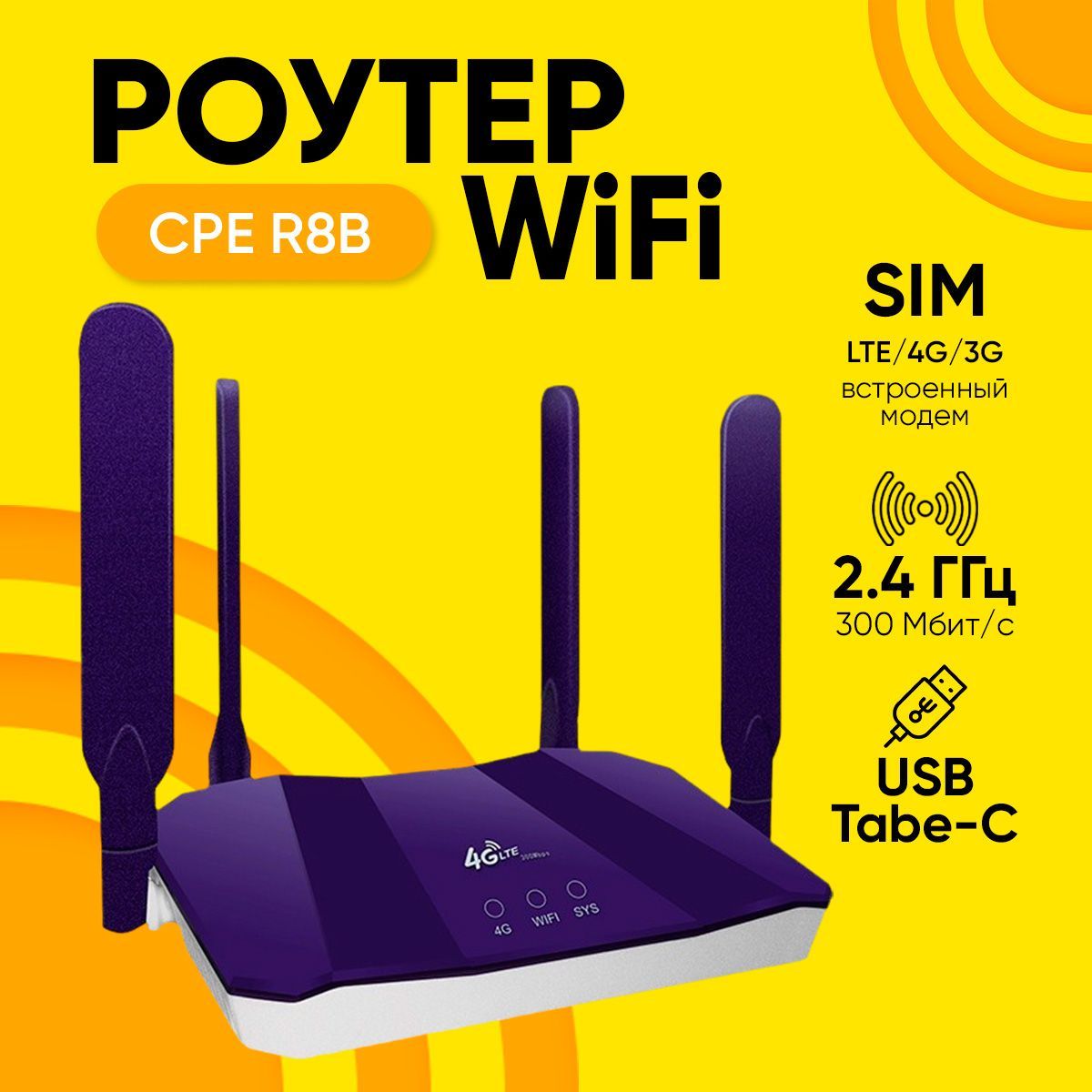 Wi-Fi роутер CPE R8B с четырьмя антеннами, sim-карта 4G