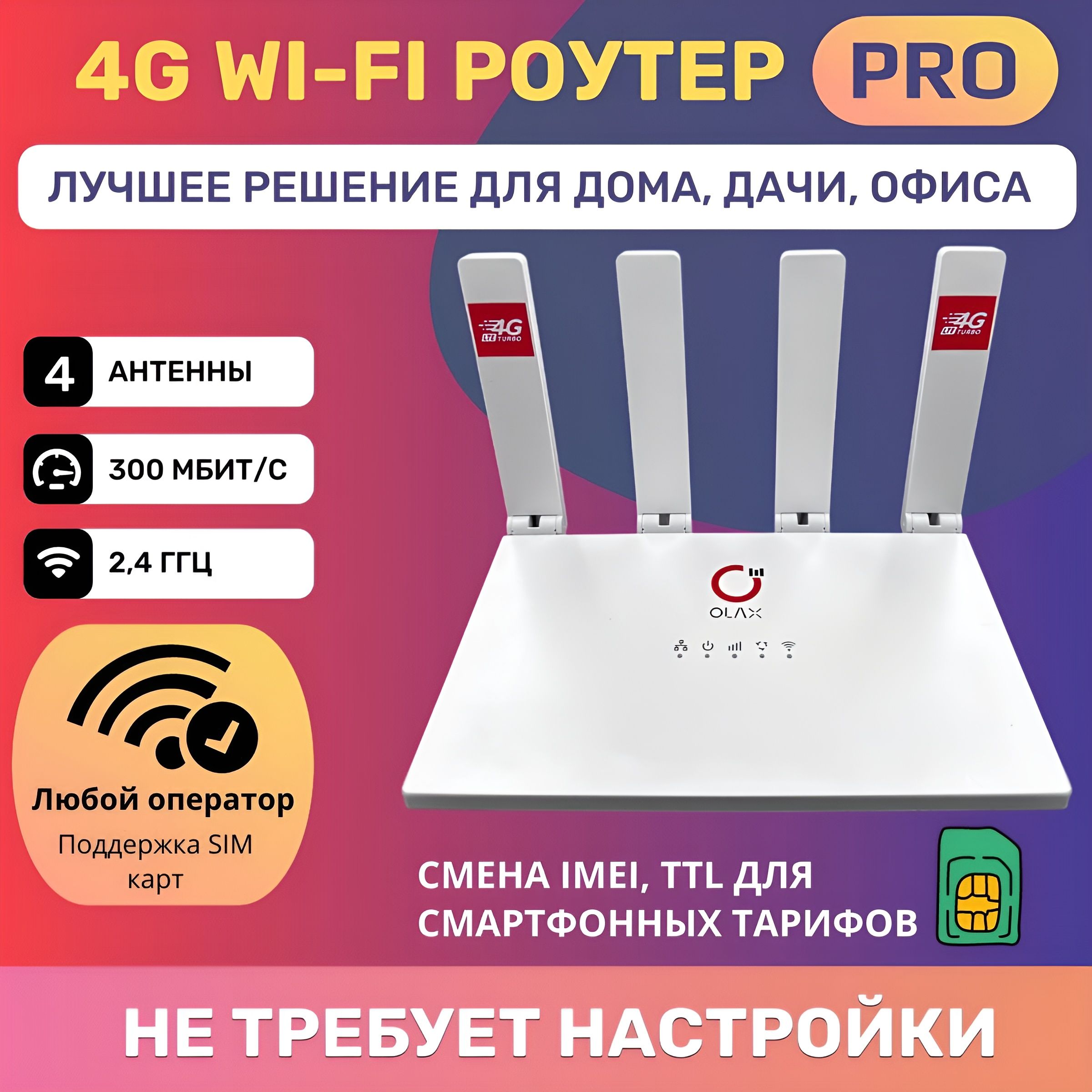 РОУТЕР4G,WI-FI,OlaxMC50PRO.Поддержкасимкартвсехоператоров.ПрошитыйIMEI,TTL