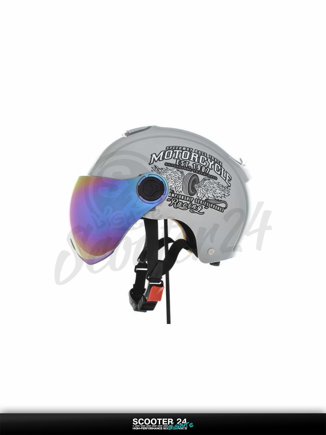 Шлем открытый (подростковый) "DAVID" (#S310C белый M-XL визор хамелион ABS) мото / для скутера и питбайка / универсальный