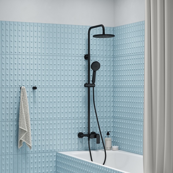 Фото товара на маркетплейсе ozon Душевая система с тропическим и ручным душем, изливом, черный матовый, IDDIS, Flow, FL1BL3Fi06
