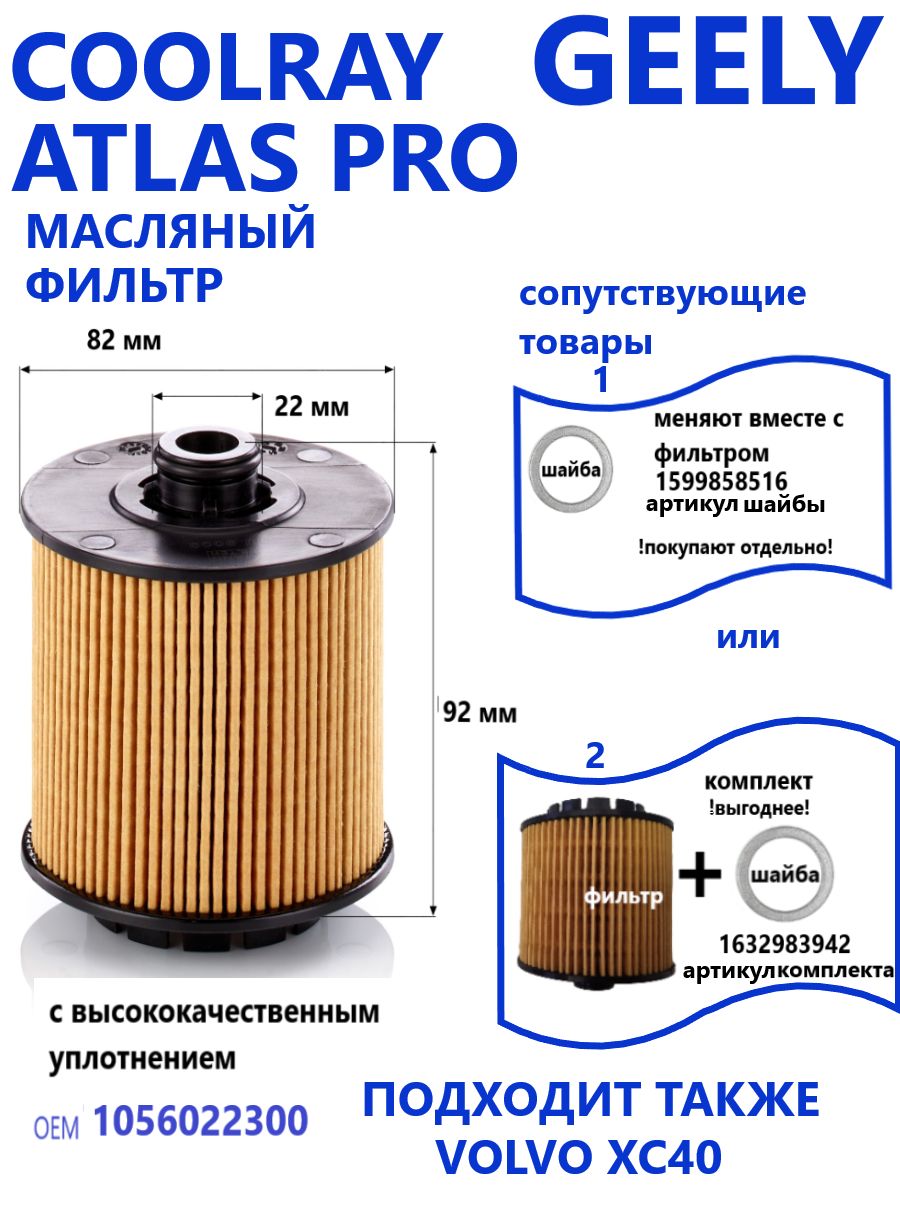 GeelyФильтрмасляныйарт.CoolrayBelgeeX50X701056022300;1056028700,1шт.