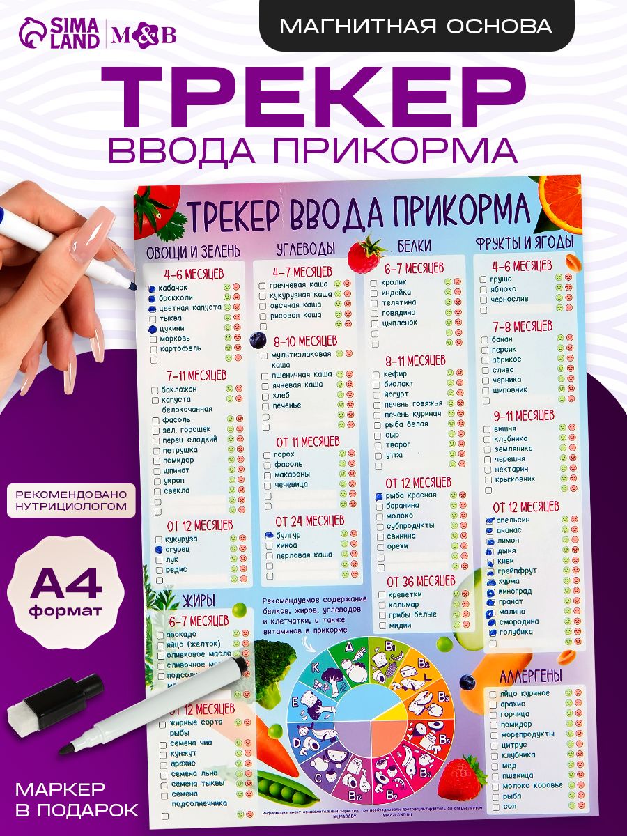 Магнитный трекер ввода прикорма по месяцам для малышей и маркер, на магните