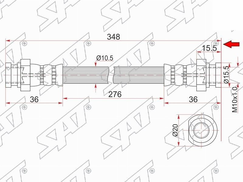 ST-W024-43-820 Шланг тормозной передний (Таиланд) MAZDA TITAN 89- #1