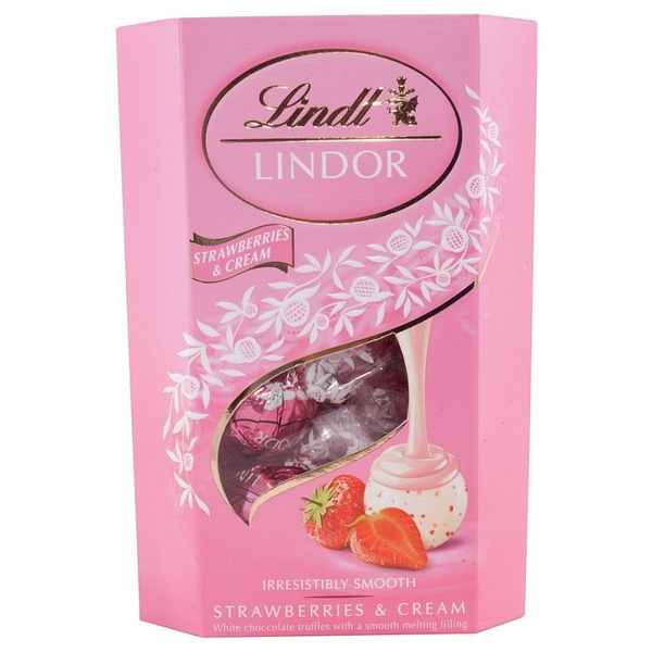 Lindt Конфеты из белого шоколада с клубникой и сливками, Линдт LINDOR ...