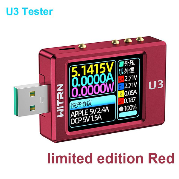 U3 RED-Witrn U3 USB-тестер, измеритель напряжения и тока QC5 PD3.1PPS ...