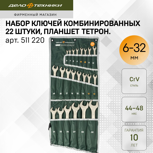Набор ключей комбинированных Дело Техники, 22 шт., планшет тетрон ...