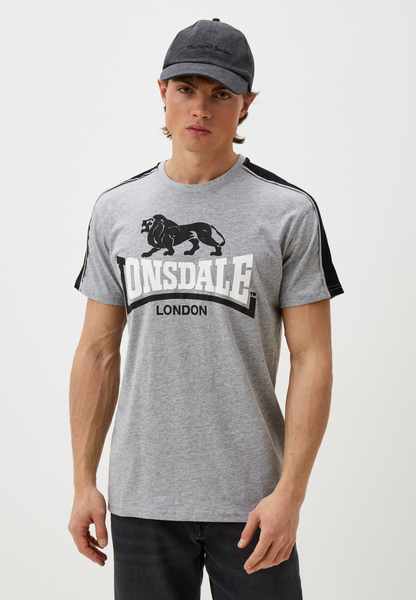 Футболка Lonsdale, размер 46, цвет серый, черный, 90% хлопок, 10% ...