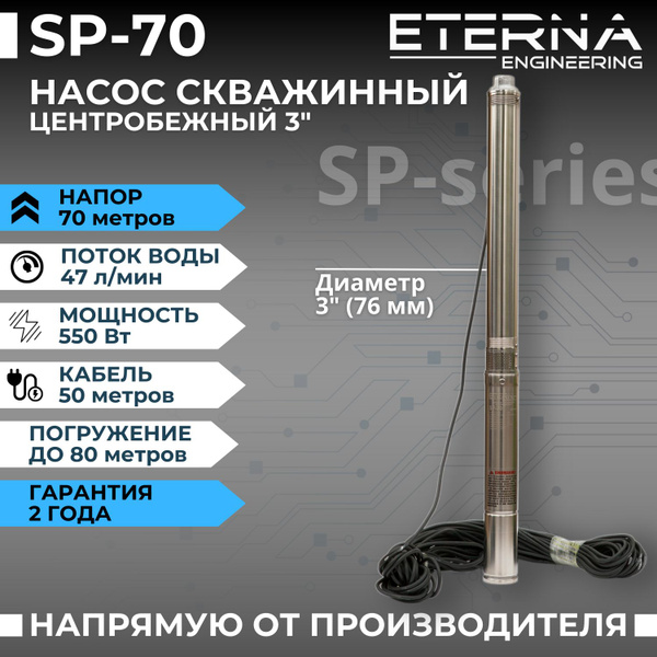 Насос скважинный ETERNA SP-70 погружной центробежный для подачи воды из ...