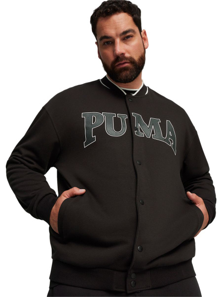 Бомбер Мужской PUMA Карманы черный Хлопок, размер 46, 48 Длинный На ...