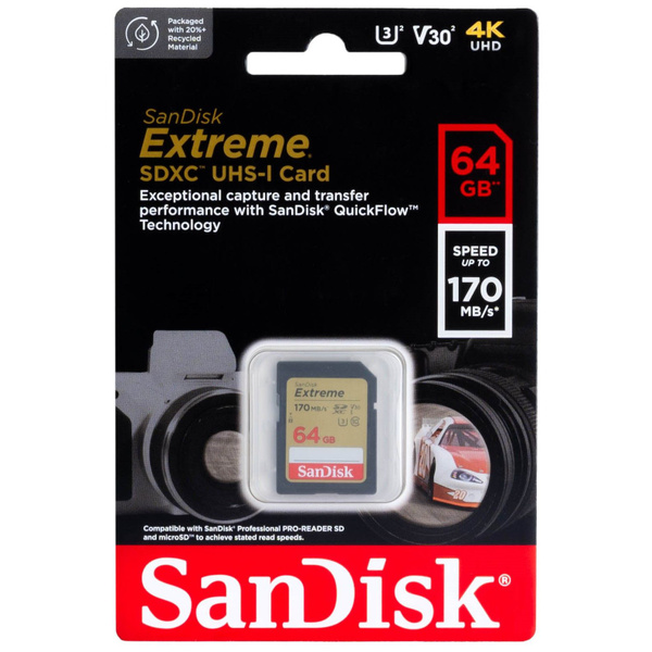 SanDisk Карта памяти Extreme 64 ГБ (SDSDXV2-064G-GNCIN) - купить с ...