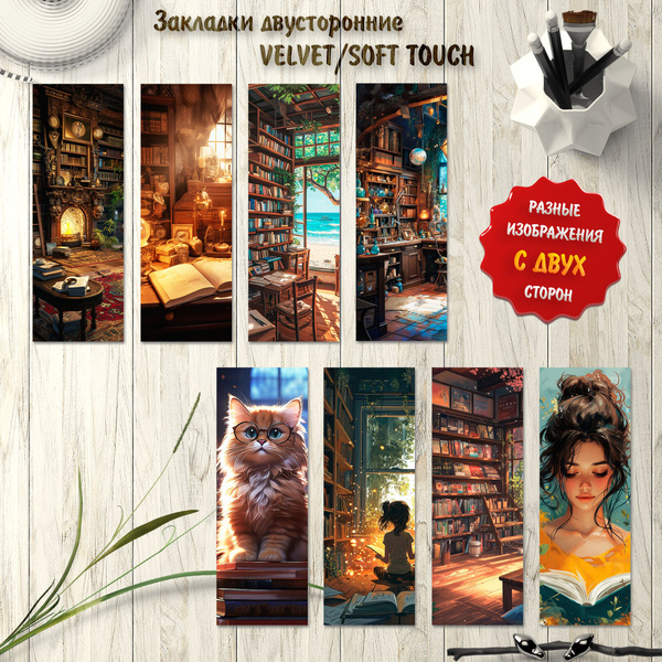 Закладки книжные магазины с покрытием soft touch. Набор 8 штук - купить ...