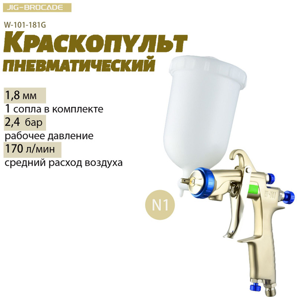 Краскопульт для компрессора Jig-Brocade W-101-181G , HVLP, сопла 1,8 мм ...