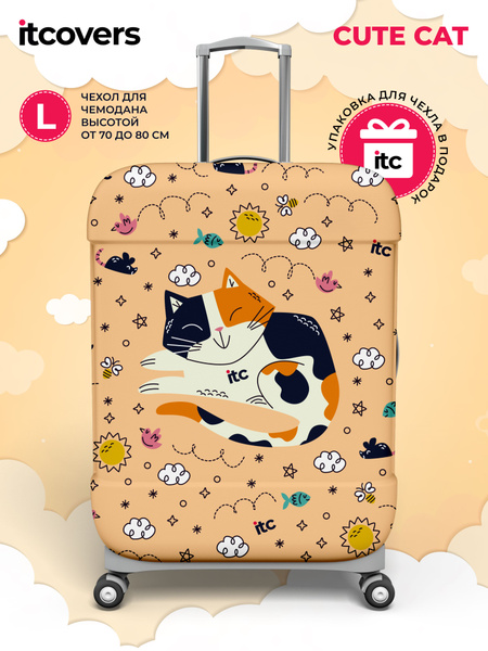 Чехол на чемодан L, цветной чехол для чемодана Cute cat купить на OZON ...