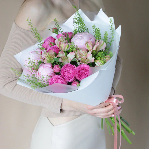 Пион, Альстромерия, Кустовая роза Flowering Palm, цвет Разноцветный, 15 ...