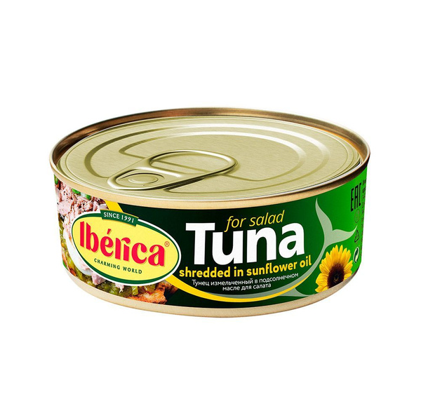 Тунец Iberica измельченный в подсолнечном масле для салата 150 г ...