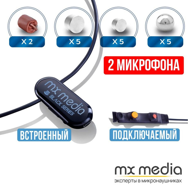 Микронаушник магнитный MXMEDIA Black MAX, универсальный микрофон с ...