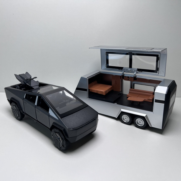 Машинка металлическая TESLA Cybertruck Тесла Кибертрак с прицепом и ...