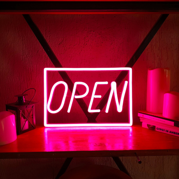 Неоновая вывеска Elmarto Open, 30х20 см, розовая - купить с доставкой ...