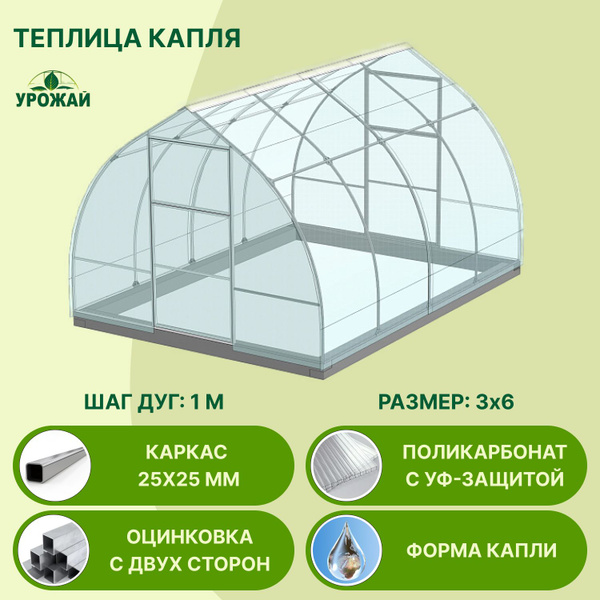 Вопросы и ответы о Теплица из поликарбоната Каплевидная 3x6 метров ...