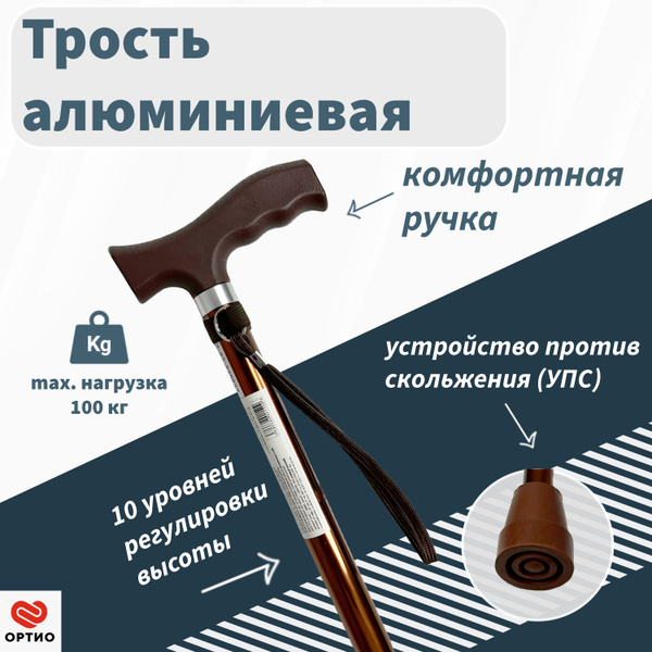 Трость опорная регулируемая по высоте (алюминиевая, рег. длины 74-97 ...