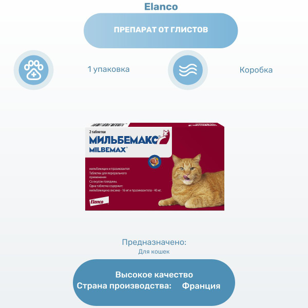 Препарат от глистов Elanco Мильбемакс, таблетки от гельминтов со вкусом ...