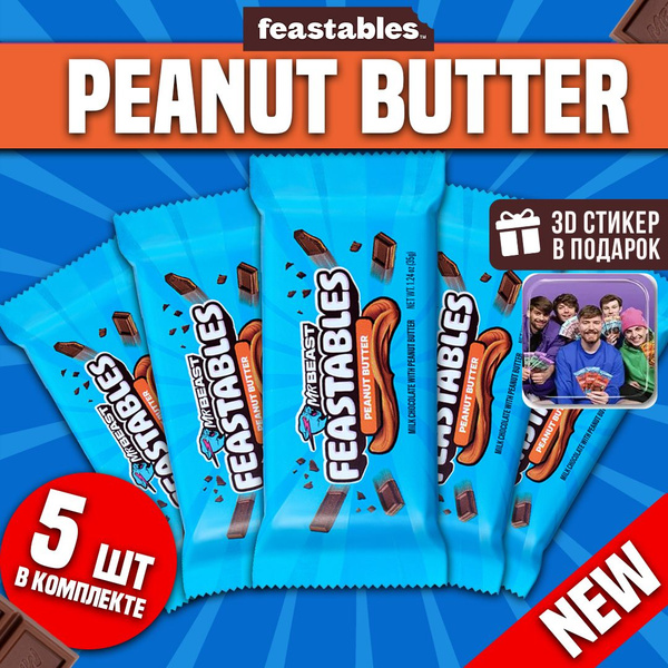 Набор Feastables шоколада с арахисовой пастой мистера биста 5шт ...