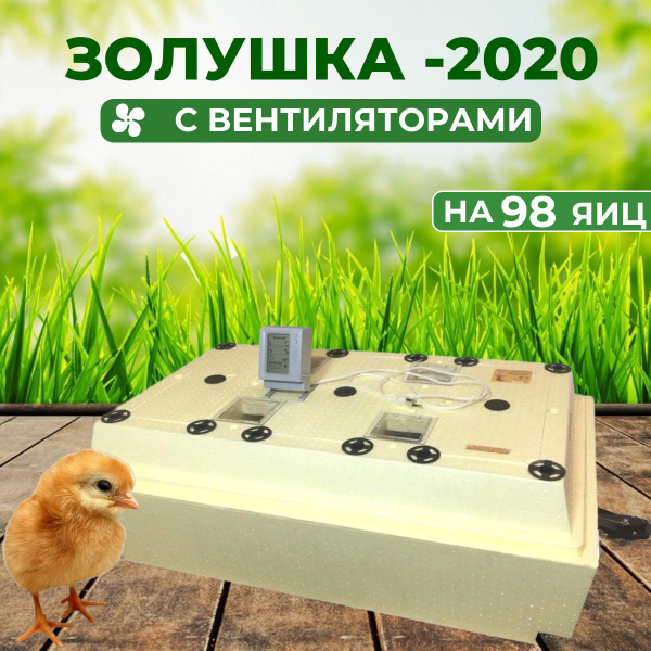 Инкубатор Золушка-2020 до 98 яиц с вентиляторами автоматический 220/12В ...