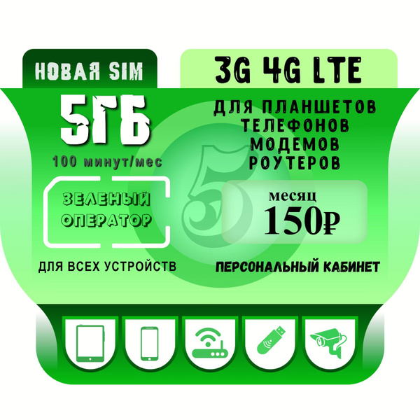 SIM-карта Симкарта для интернет 150р мес 5 ГБ (Вся Россия) - купить с ...