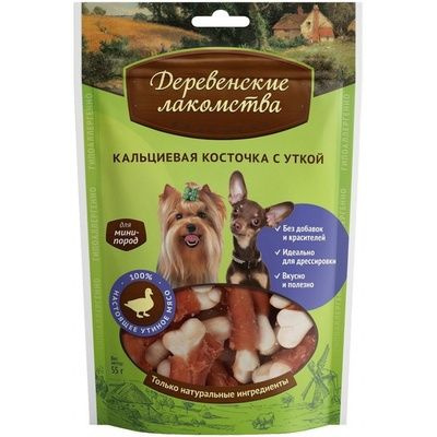 Деревенские лакомства для собак 55гр, кальциевая косточка с уткой ...