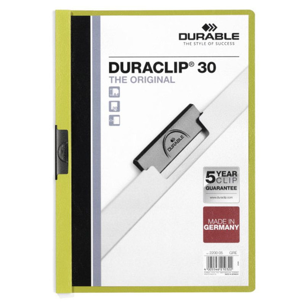 Папка с клипом Durable Duraclip, до 30 листов, А4, ПВХ зеленый купить ...