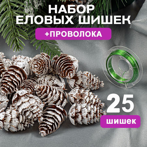 Новогодние еловые шишки (25 шт) + проволока 10 метров купить на OZON по ...