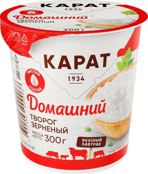 Творог зерненый КАРАТ Домашний 4%, без змж, 300г купить на OZON по ...