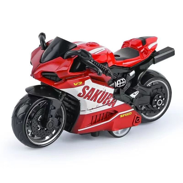 Металлическая модель мотоцикла Harley, высота 9 см, красная, в коробке ...