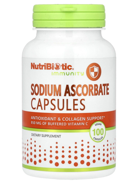 NutriBiotic Sodium Ascorbate capsules, 100 капсул натрий аскорбат ...