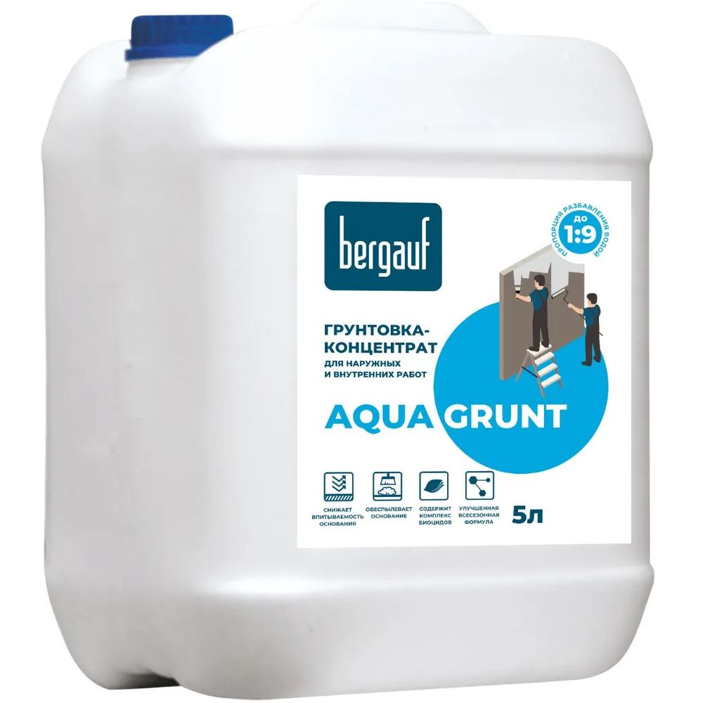 Грунтовка-концентрат для наружных и внутренних работ Бергауф Aqua grunt, 5 л