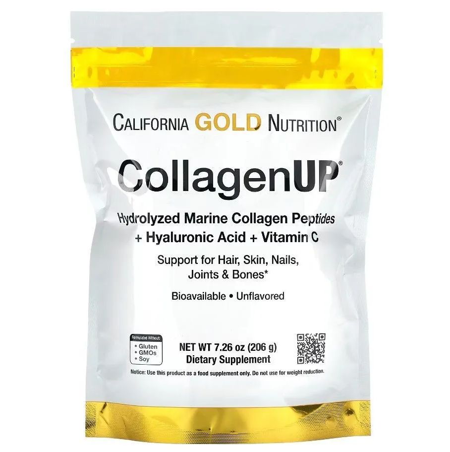 CaliforniaGoldNutrition,CollagenUP,гидролизованныепептидыморскогоколлагенасгиалуроновойкислотойивитаминомC,снейтральнымвкусом,206г