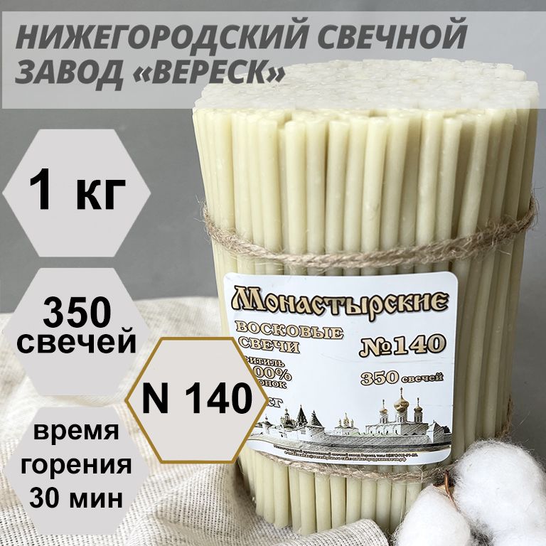 Нижегородские свечи Белые - завод Вереск №140, 1 кг. Свечи восковые, церковные, цветные