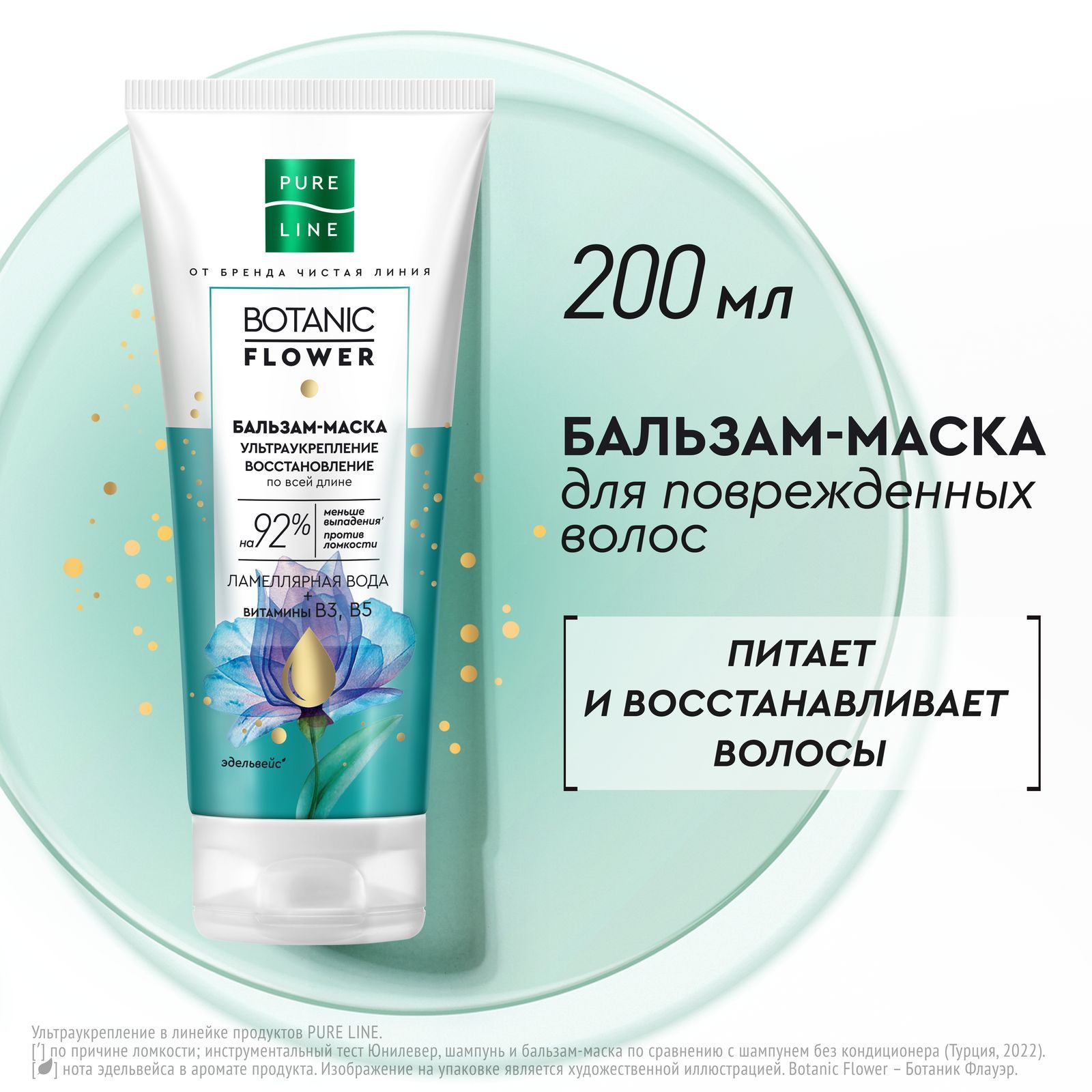 Маска для волос Pure Line Ультраукрепление и восстановление с витаминами В3  и В5 от бренда Чистая Линия, маска бальзам для волос, 200 мл