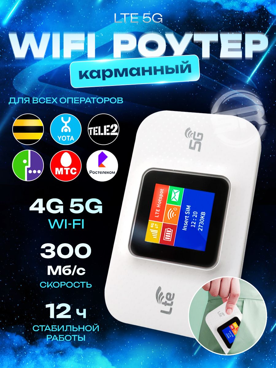 Переносной карманный 4G 5G WIFI Pro. Роутер с АКБ 3000 mAh. и цветным  дисплеем